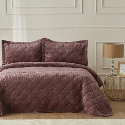 روتختي لحاف دو نفره ساده رز گرد و خاكي كاراجا هوم 3847